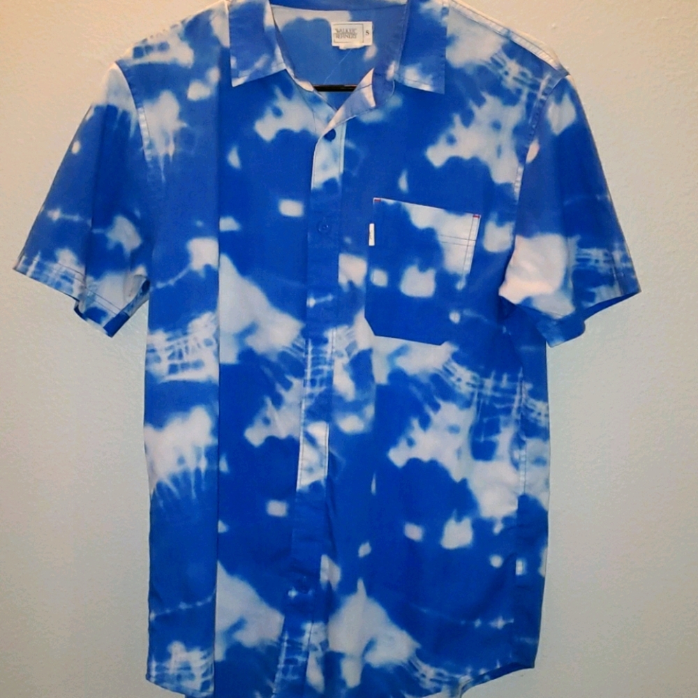 Blue and white tie-die button down shirt